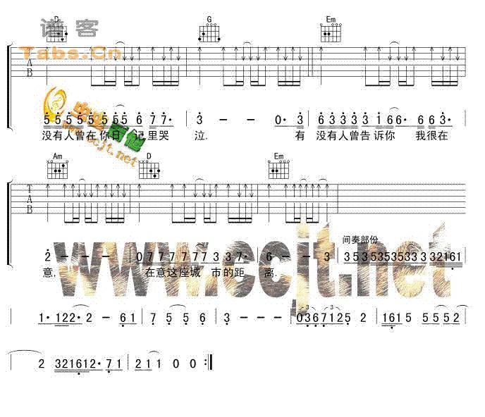 有没有人告诉你 G调轻松弹唱版	吉他谱 