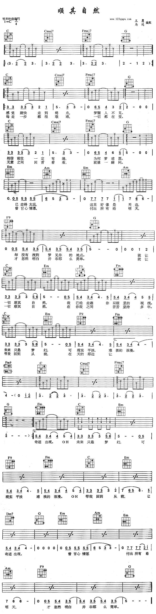 顺其自然 （田震）吉他谱 