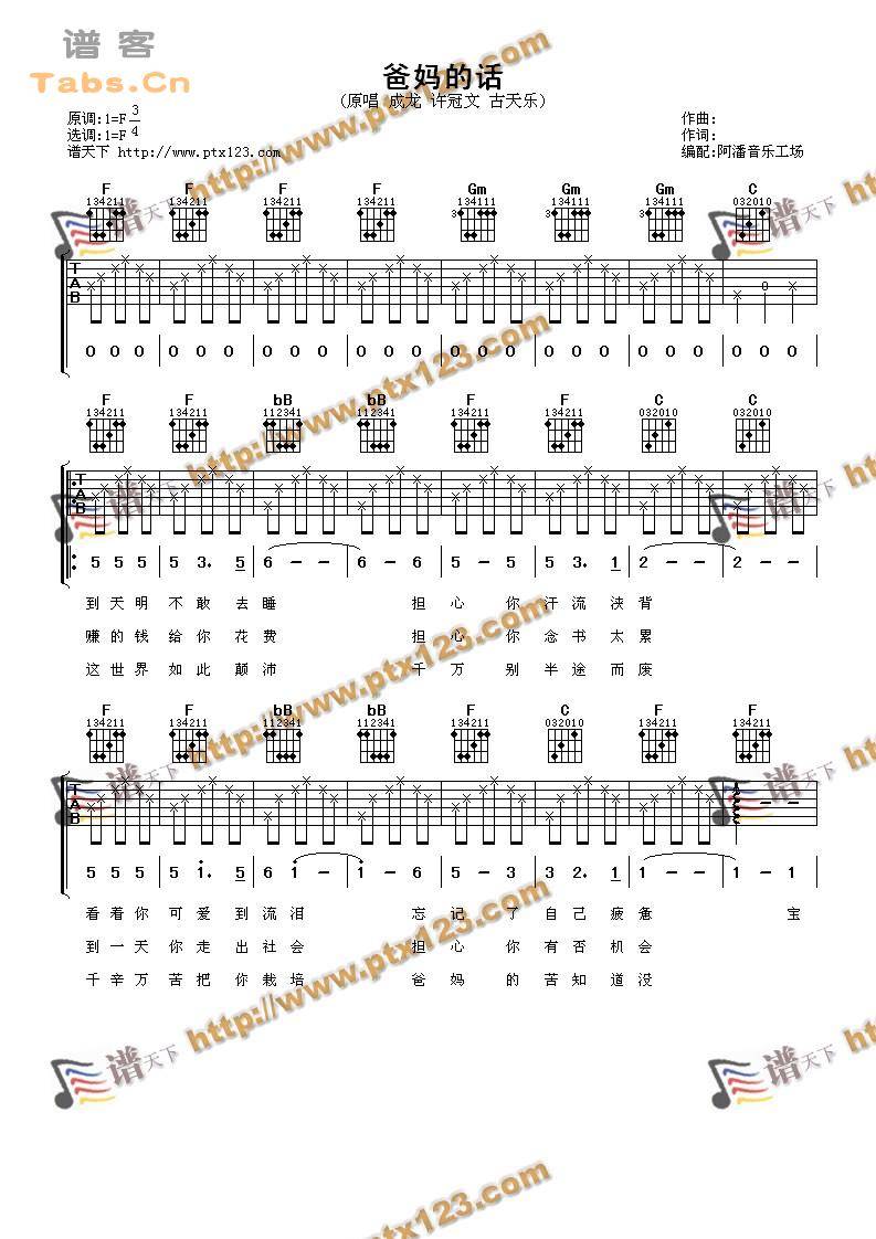 爸妈的话 完美版吉他谱 