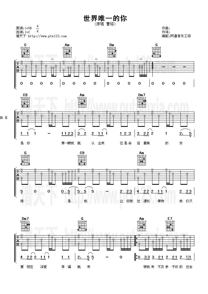 世界唯一的你吉他谱