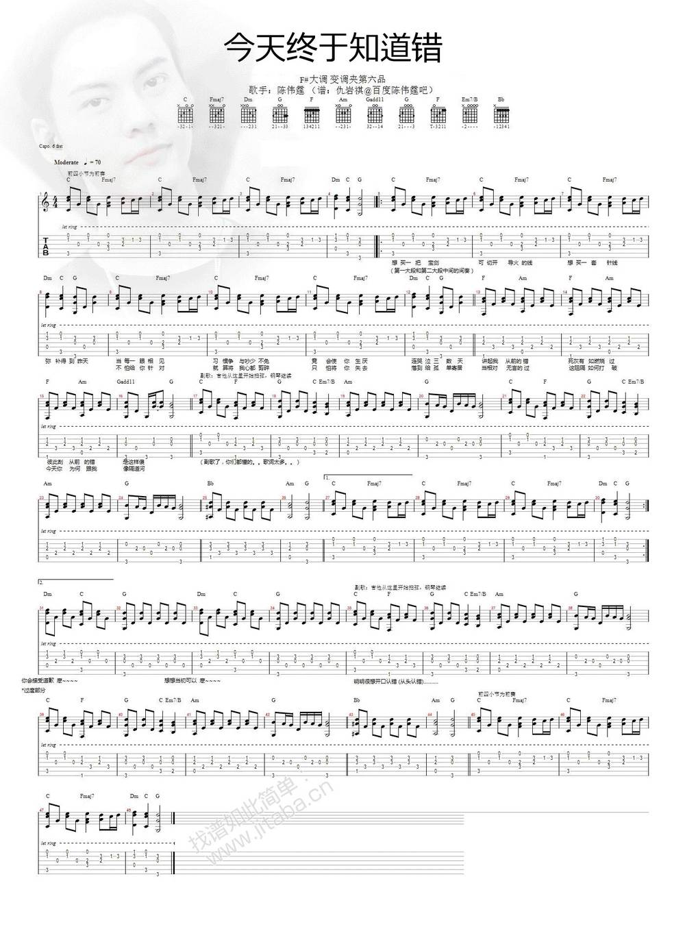 今天终于知道错吉他谱 
