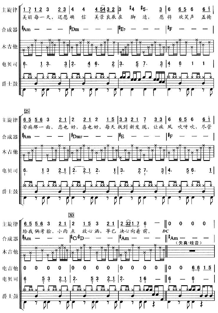 漫步人生路吉他谱 