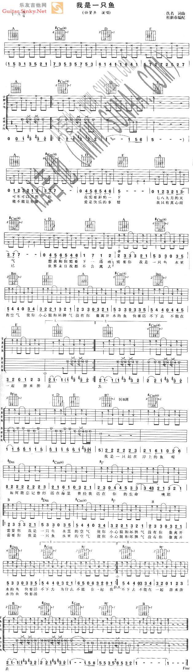 我是一只鱼 2吉他谱 