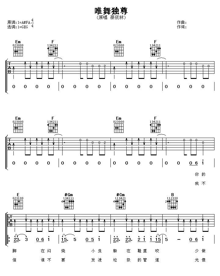 唯舞独尊--蔡依林吉他谱