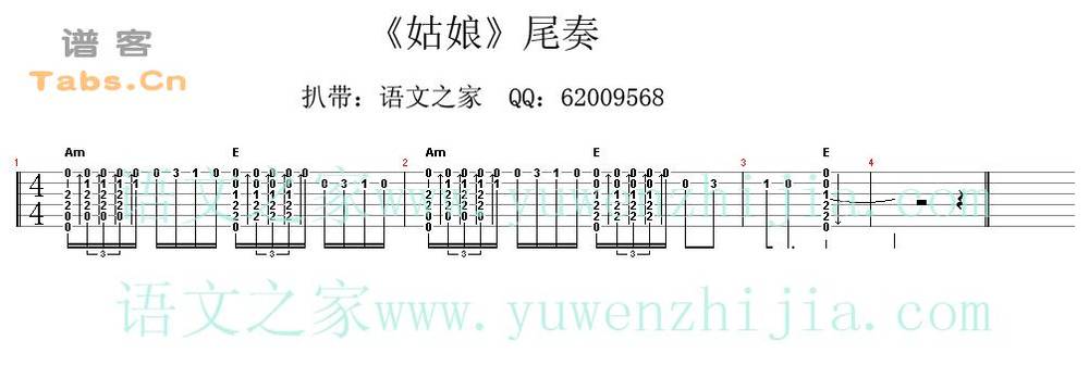 姑娘 尾奏 	吉他谱 