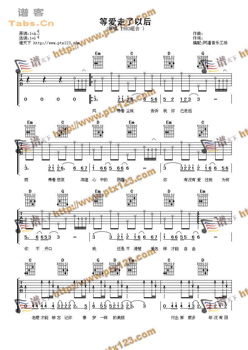 等爱走了以后 完美版吉他谱 