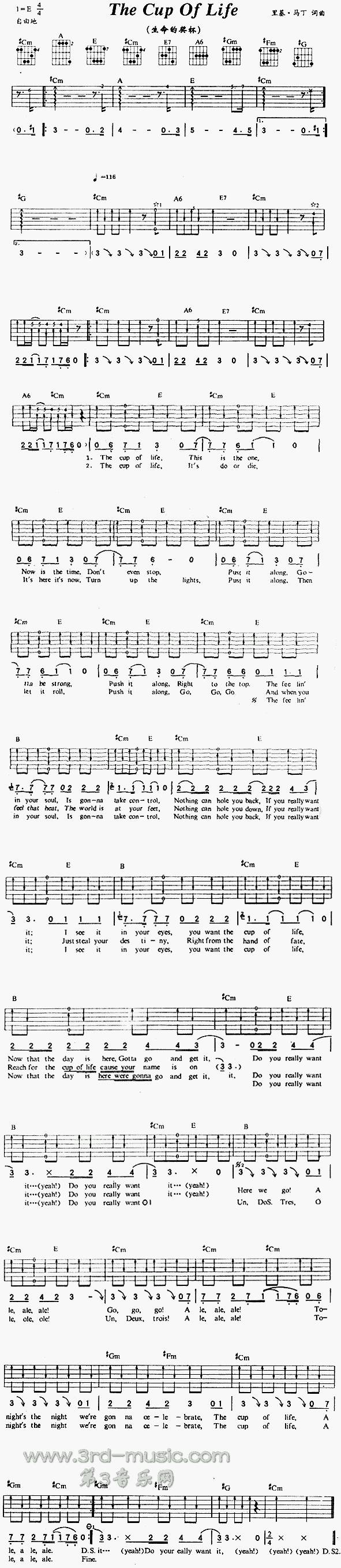 The Cup Of Life 生命的奖杯吉他谱 
