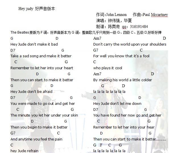 hey judy好声音版吉他谱 