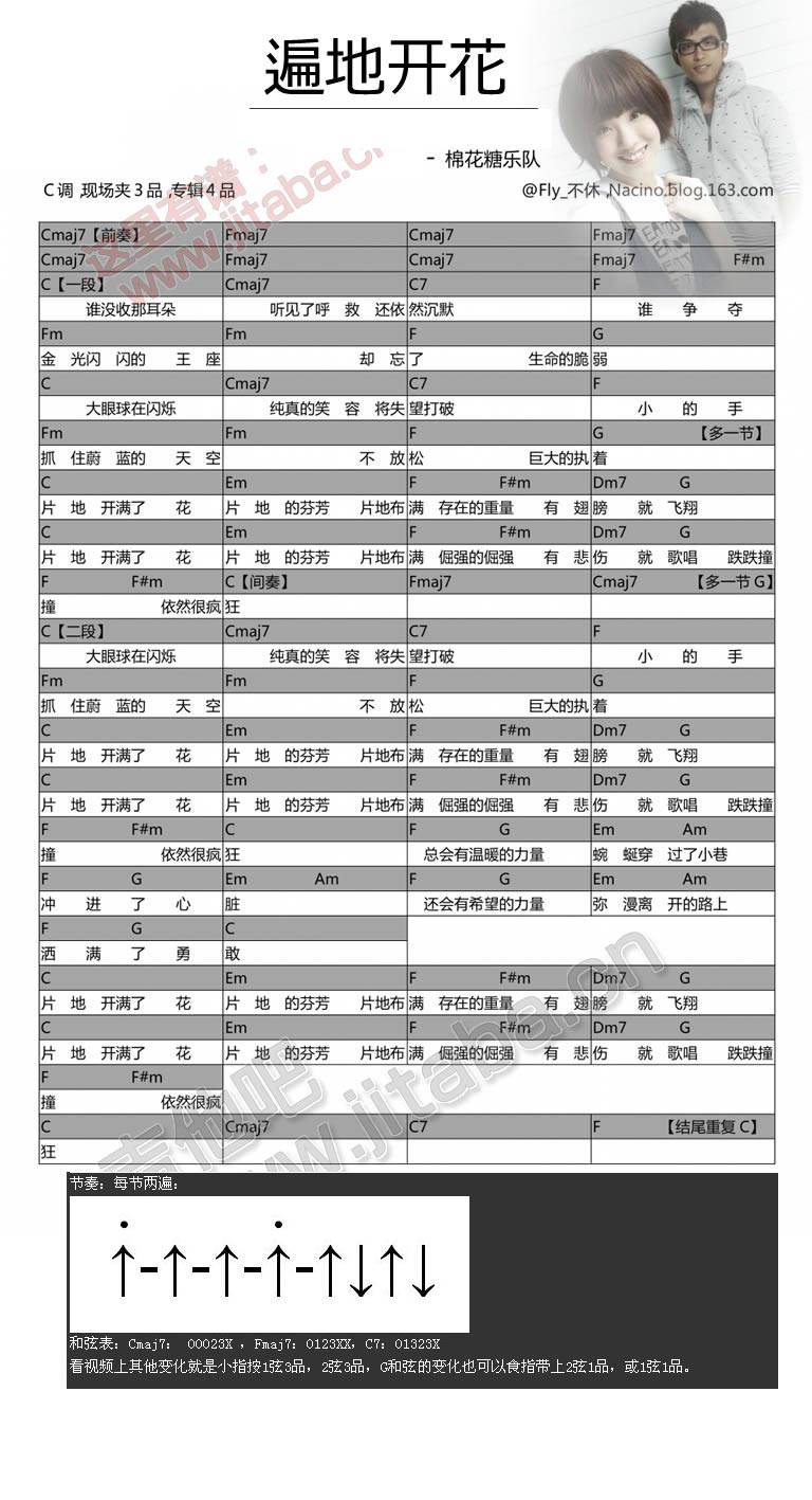 遍地开花 和弦谱吉他谱 