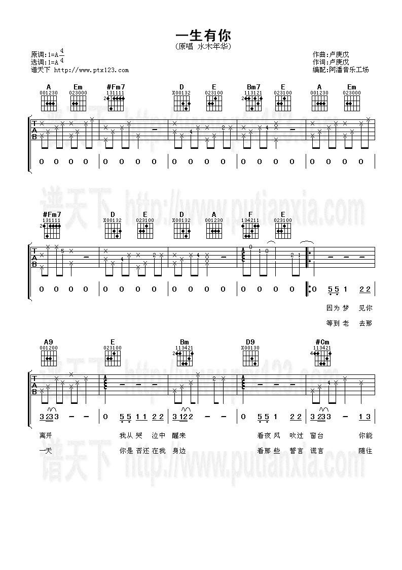 一生有你吉他谱