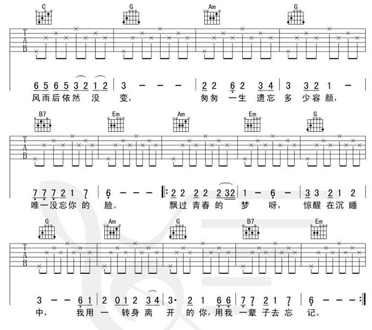 用我一辈子去忘记(吉他弹唱谱)[完整版]吉他谱 