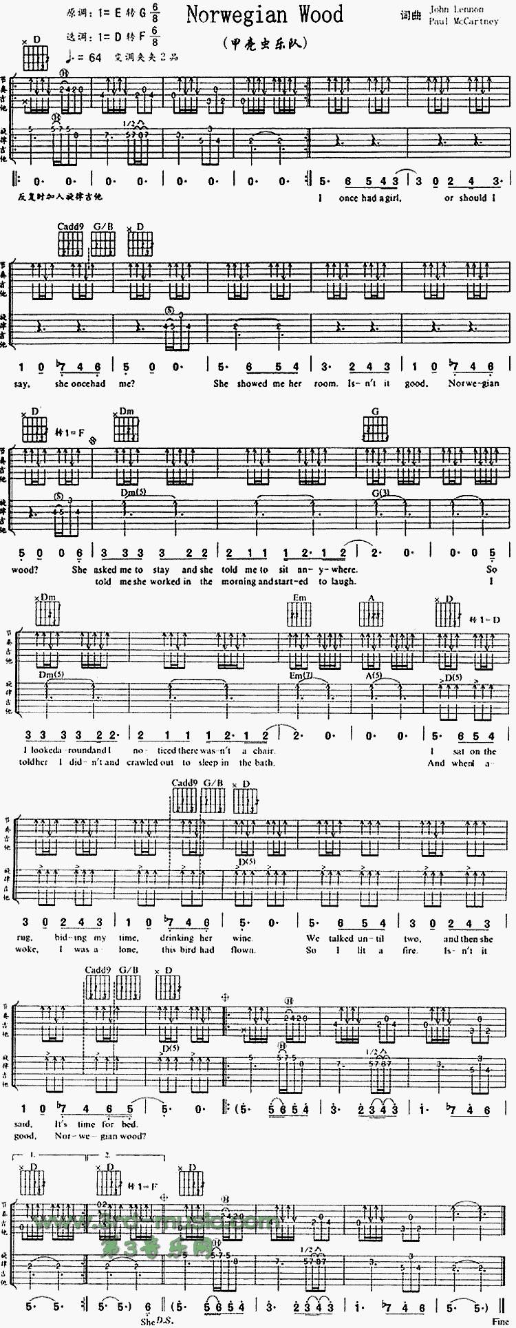 Norwegian Wood吉他谱 