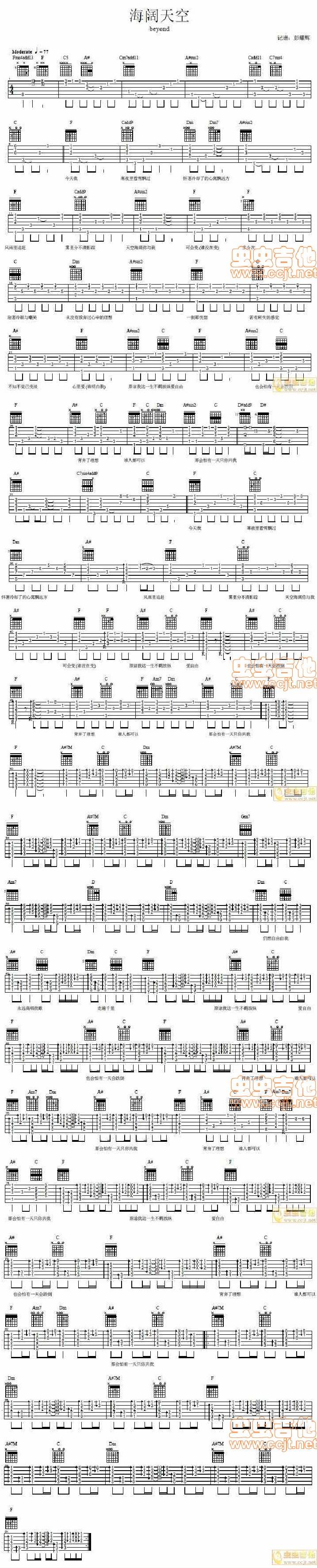 海阔天空—beyond吉他谱 