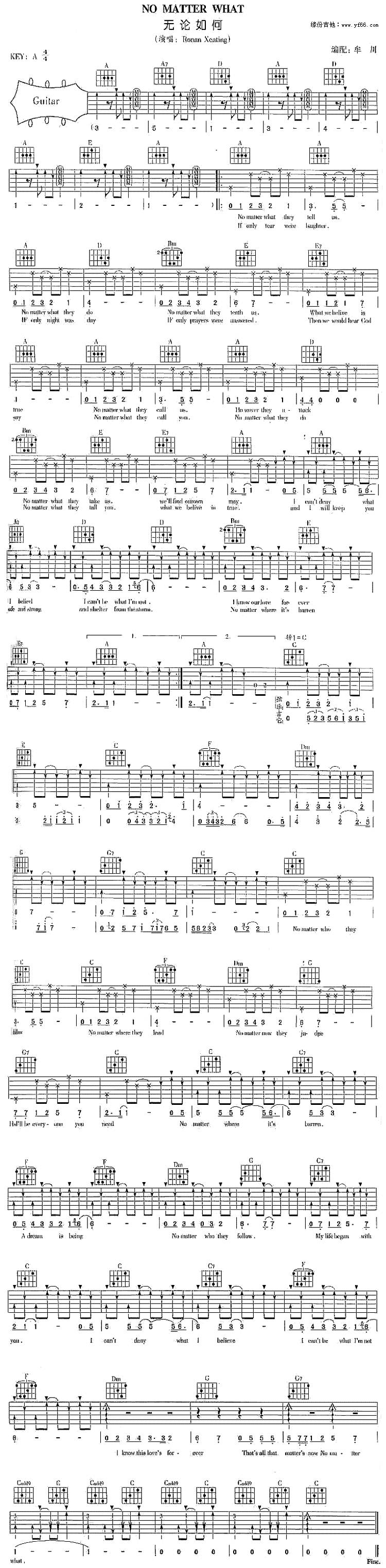 No Matter What吉他谱 