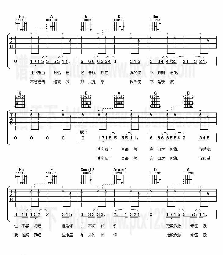 其实我一直想对你说(吉他谱)