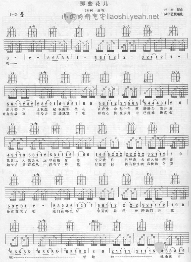 《那些花儿》完美版吉他谱 