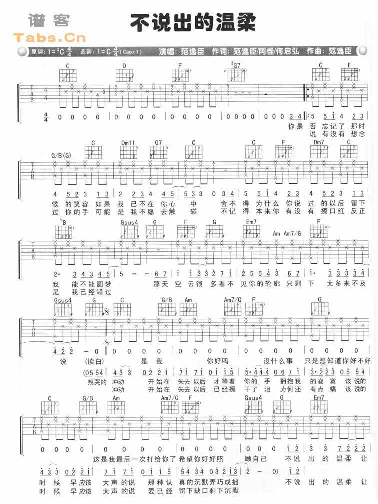 不说出的温柔 完美版吉他谱 