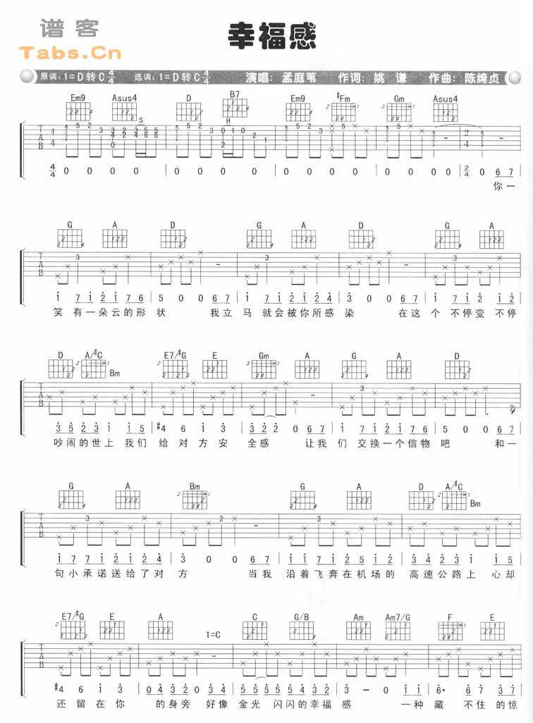 幸福感 完美版吉他谱 