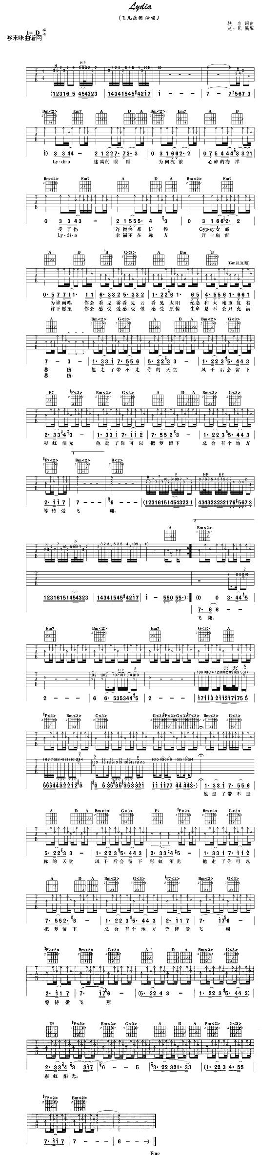Lydia (飞儿乐团 )吉他谱 