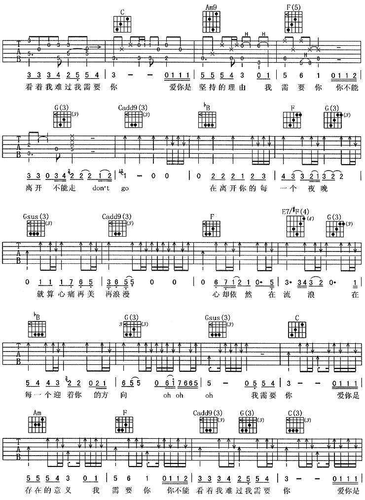 我需要你吉他谱 