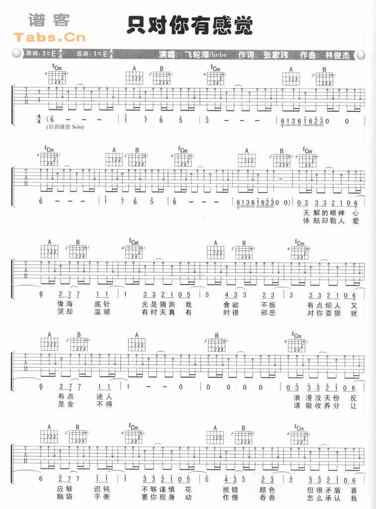 只对你有感觉 完美版吉他谱 