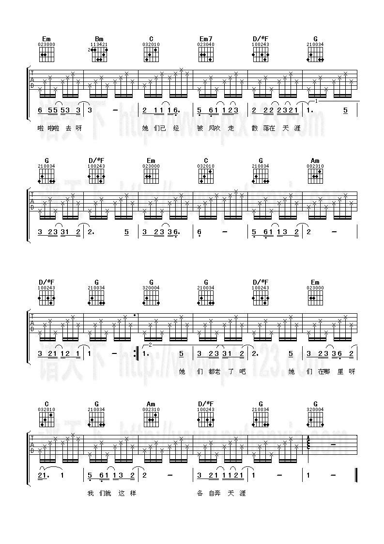 那些花儿吉他谱 