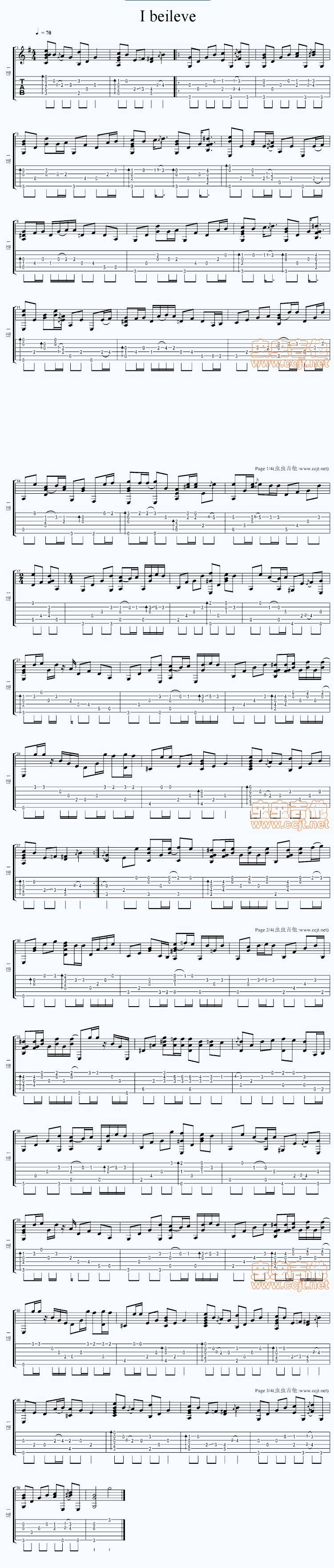 I Believe独奏吉他谱 