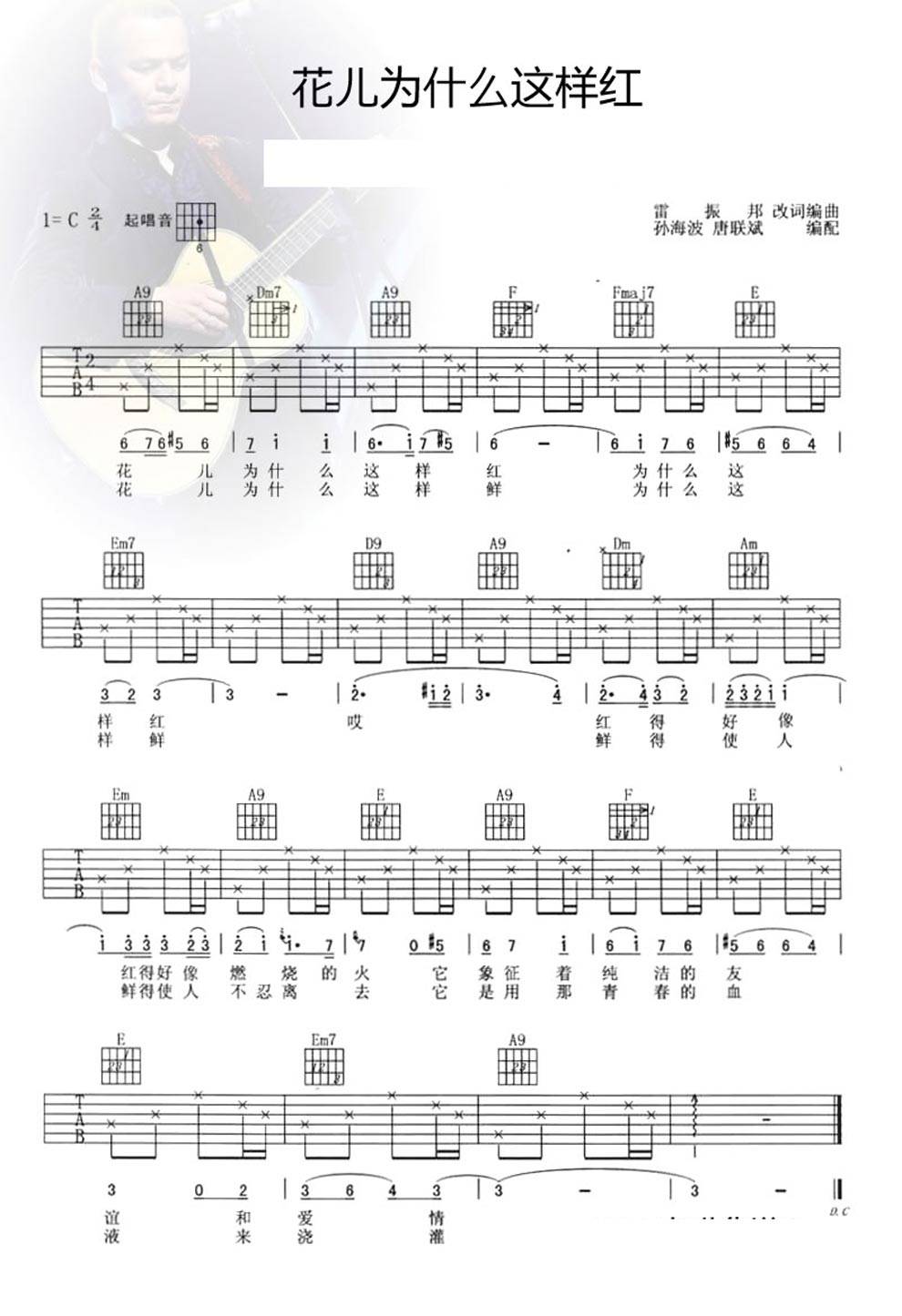 花儿为什么这样红 好声音吉他谱 