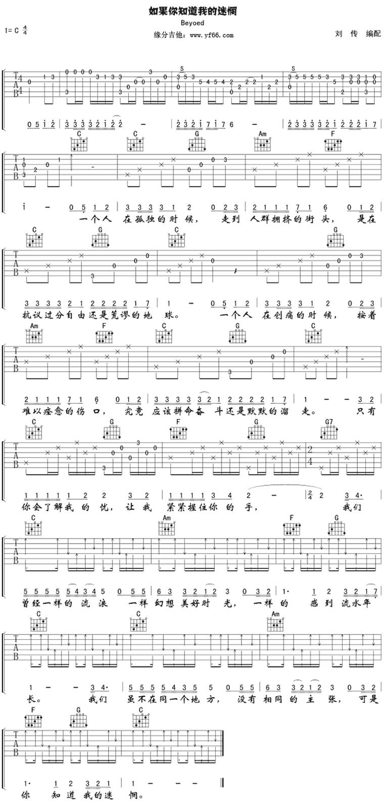 你知道我的迷惘吉他谱 