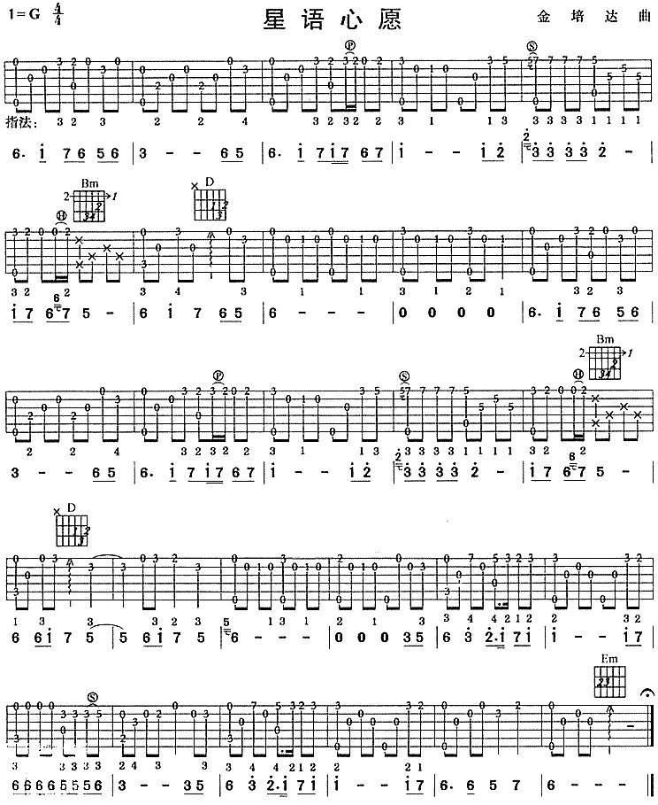 星语心愿(独奏曲)吉他谱 