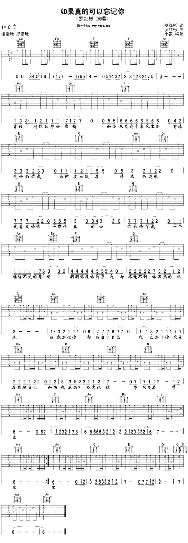 如果真的可以忘记你吉他谱 