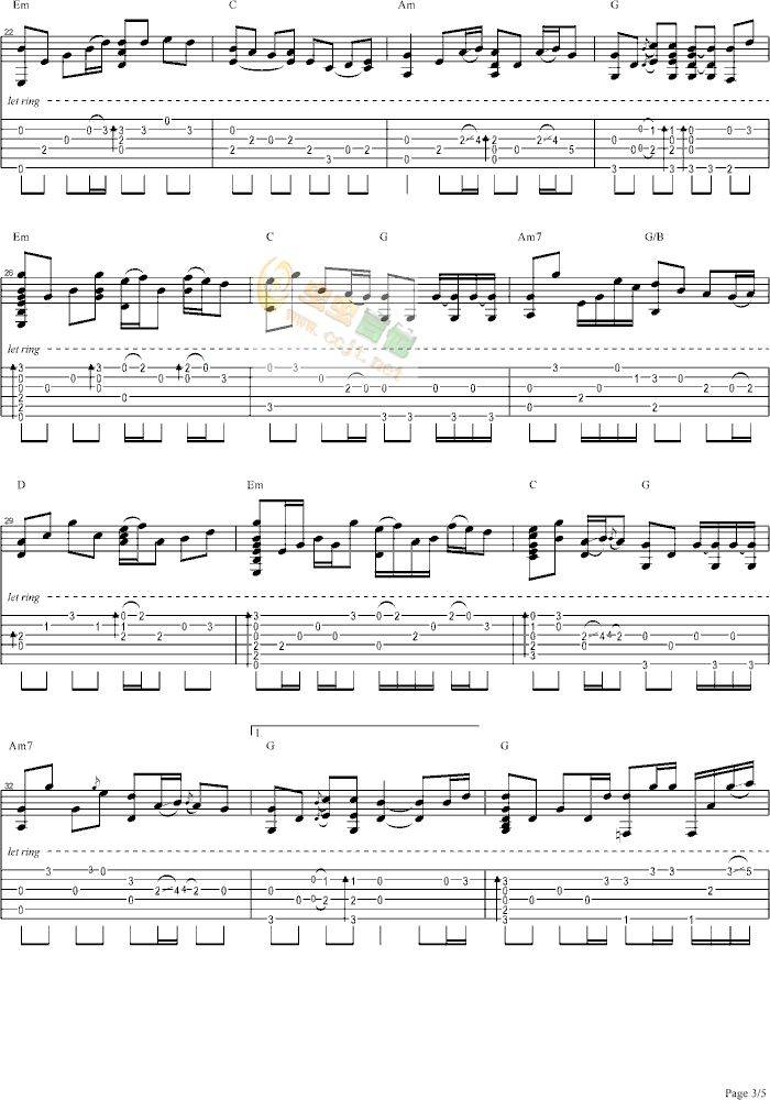 隐形的翅膀-独奏吉他谱 