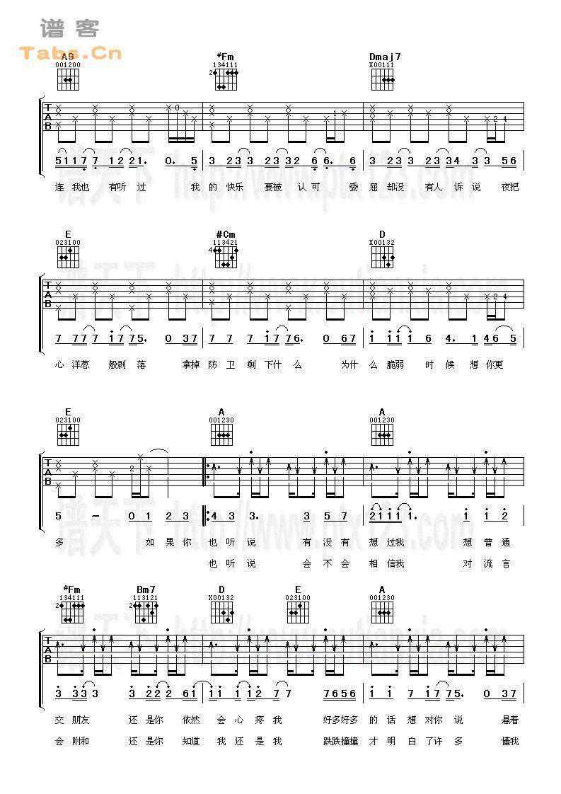 如果你也听说 完美版	吉他谱