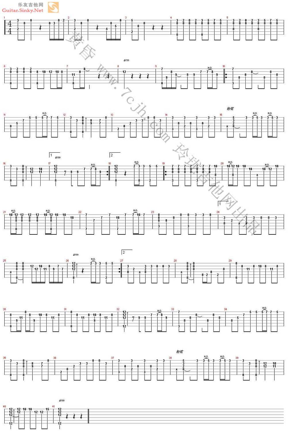 黄昏指弹曲吉他谱 