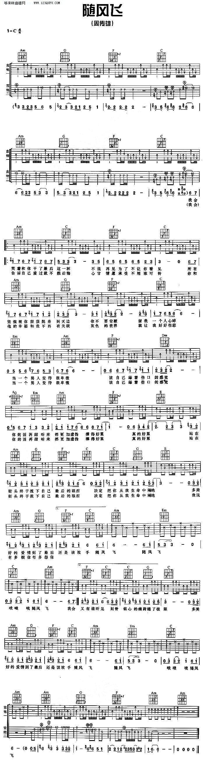 随风飞—周传雄吉他谱 