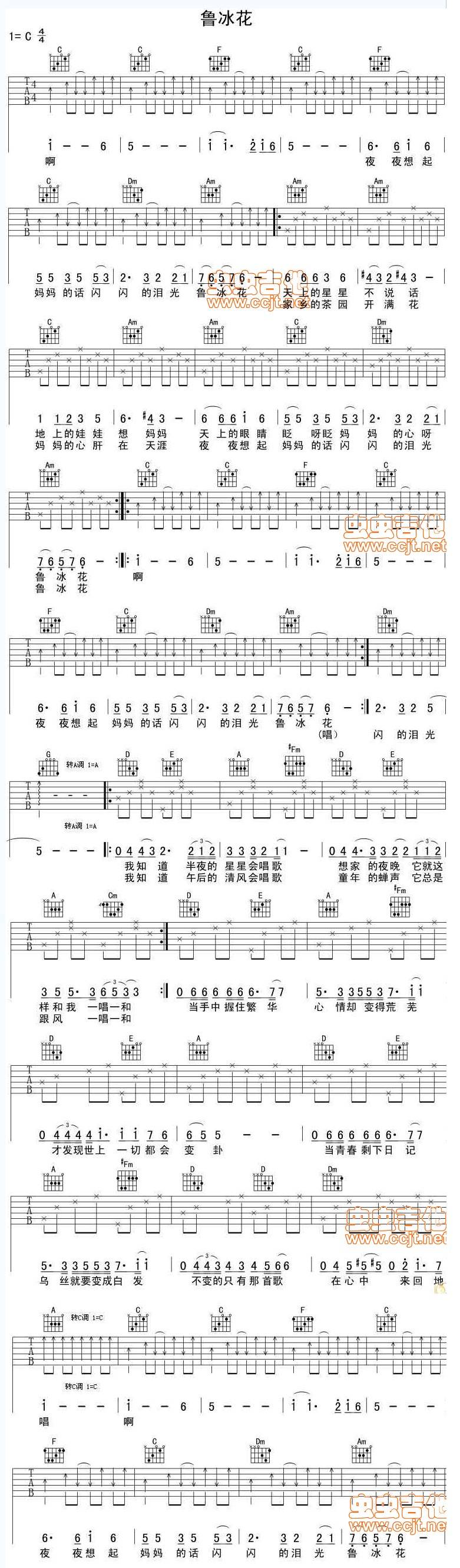 鲁冰花（六线谱）吉他谱 