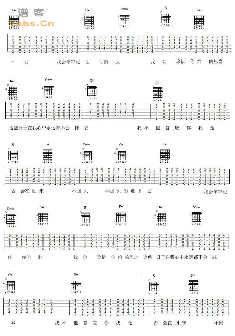 再见 原曲编配	吉他谱 