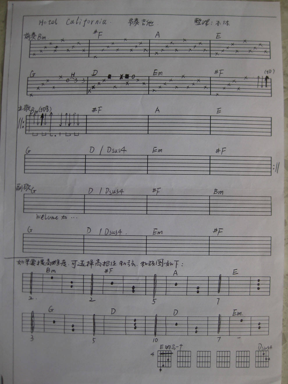 加州旅馆-节奏吉他吉他谱 
