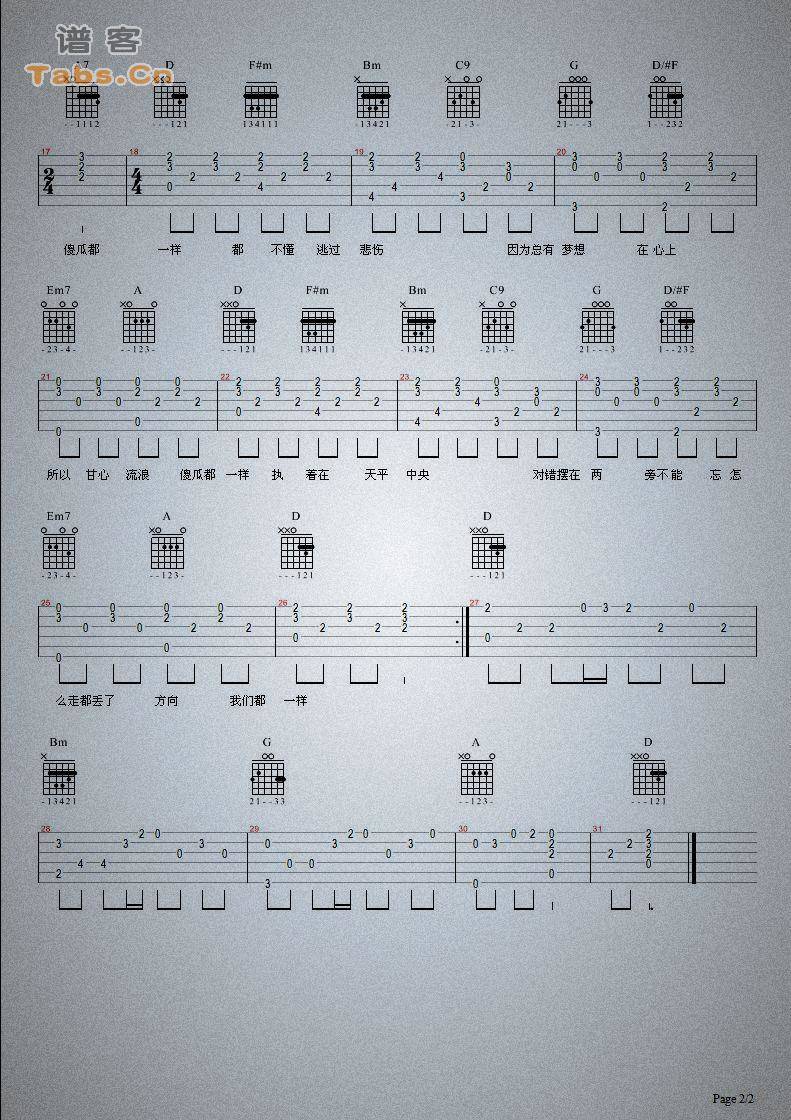 傻瓜都一样 	吉他谱 