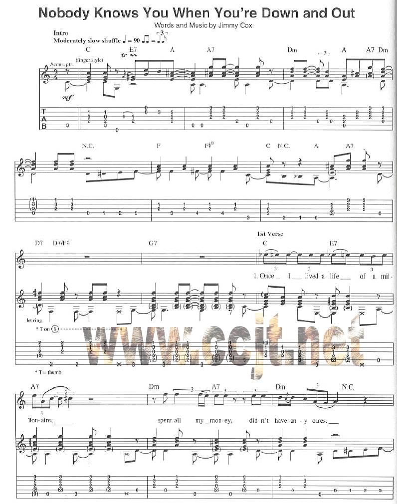 Nobody Knows You When YOu‘‘re Do吉他谱