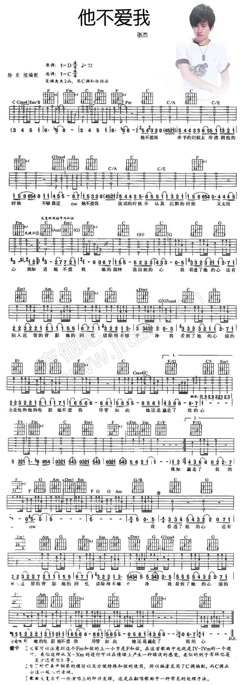 张杰他不爱我吉他谱 