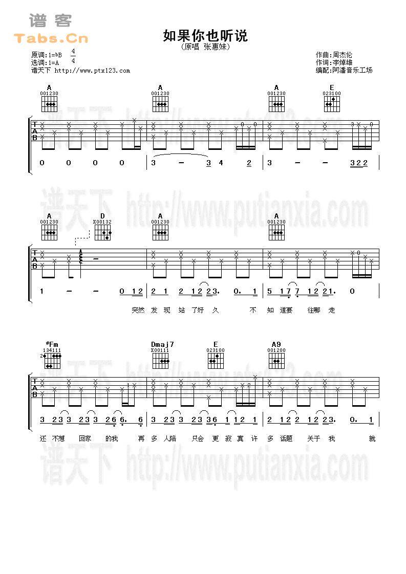 如果你也听说 完美版	吉他谱