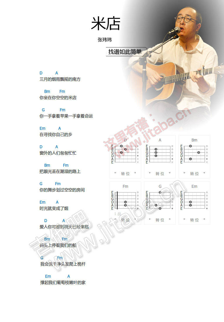 张玮玮版 米店吉他谱 