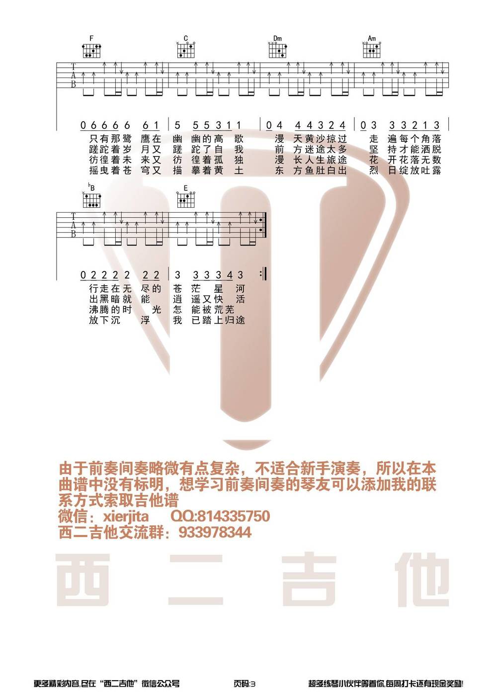 沙漠骆驼吉他谱_C调版 