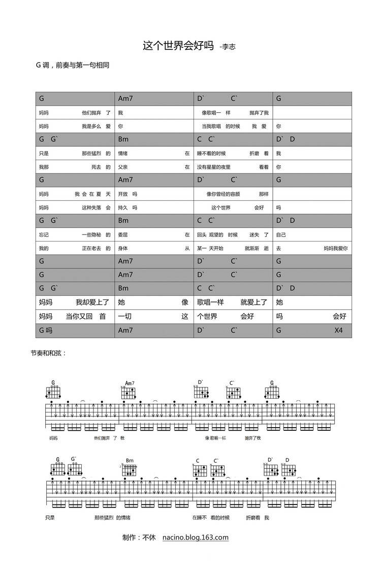 这个世界会好吗吉他谱 
