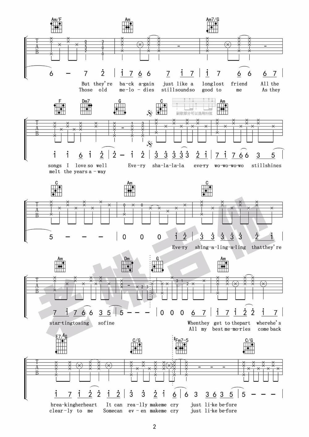 昨日重现吉他谱_指弹版