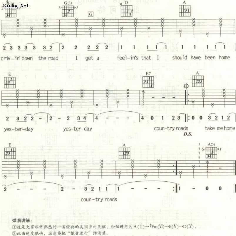 Country road take me home吉他谱 