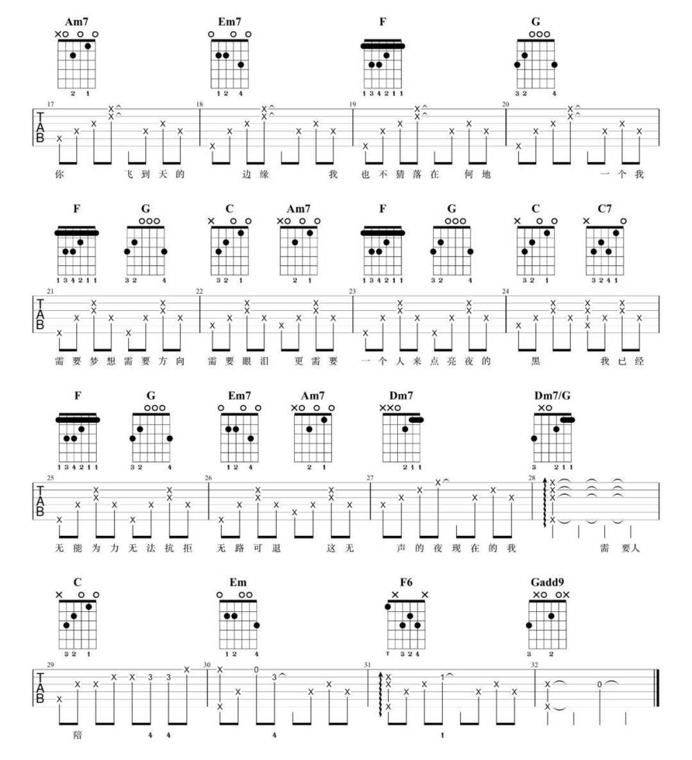 需要人陪吉他谱_C调版 