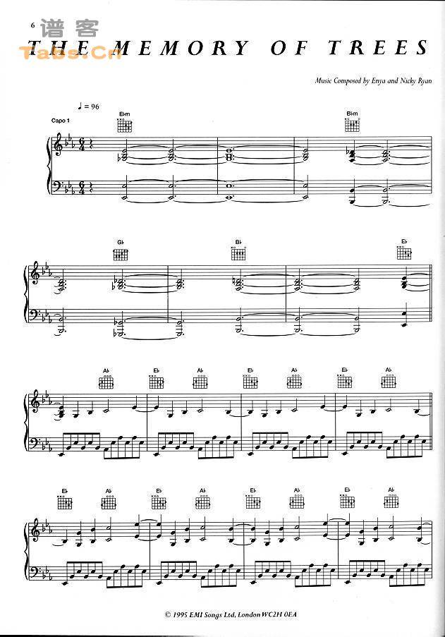 树的记忆 - The memory of trees 经典	吉他谱