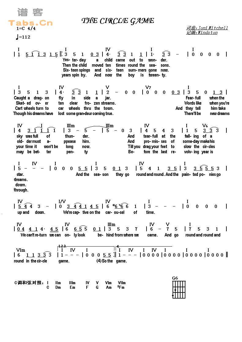 The Circle Game 	吉他谱 